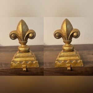Pair Fleur de Lis Gold Mantel Hooks Holders French Country Decor